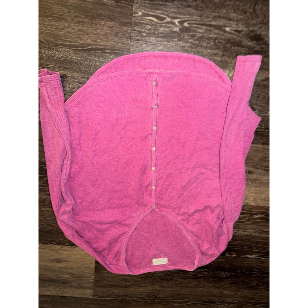 Lucky Brand Womens Pink Waffle Knit Thermal Henley Long Sleeve Top Small